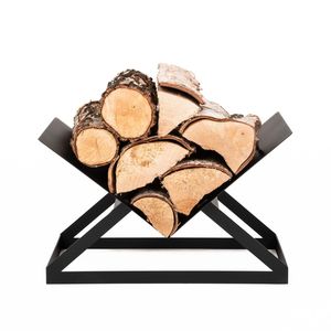 Heavy duty wrought iron <b>log</b> rack for storing firewood neatly beside indoor fireplace in a stylish rustic home <b>decor</b> - Product Image 3