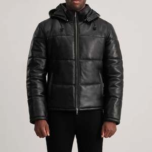 Gordon Casual Black <b>Sheepskin</b> Hooded Puffer <b>Jacket</b> with Standing Collar Zippered Embroidered Water-Proof Size XS ODM Supply - Product Image 4