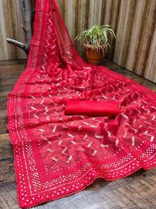 Indian Outfit Soft <b>Organza</b> Saree and Banglori Satin <b>Silk</b> Blouse Viscose Thread Work Women Fashion Manufacturer - Product Image 2