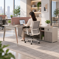 Poste de travail de bureau moderne de luxe gris kaki pour 2 personnes avec plateau en bois pour espace de travail des employés