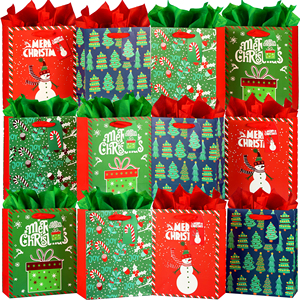 Bolsa de Cartón con Diseño de Muñeco de Nieve y Árbol de Navidad, Impresión Digital, Laminación Brillante, Reciclable, Asa de Lona, Personalizable - Product Image 1