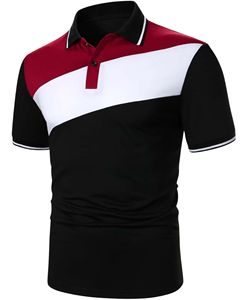 Camiseta Polo Personalizada para Hombre, Color Negro, Blanco y Marrón, Bloques de Color, Manga Corta, Informal, para Golf, Suave, Transpirable, Personalizada, OEM - Product Image 1