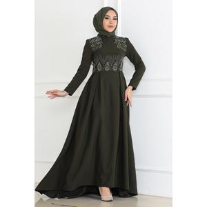 Vestido Khaki 6121 con Detalle de Perlas, Estilo Casual - Product Image 1