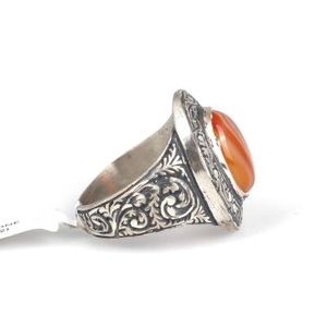 925 Sterling Silver Men's <b>Statement</b> <b>Ring</b> Rectangular Oval Veined Agate Stone Bezel Setting Rhodium Everyday Wear Pen-Style <b>Ring</b> - Product Image 4