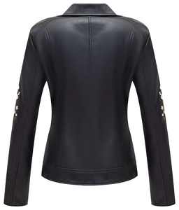 เสื้อแจ็คเก็ตหนังสีแดงเบอร์กันดีสำหรับผู้หญิง ฤดูใบไม้ร่วง ฤดูหนาว ปกหนัง แจ็คเก็ตอุ่นๆ แฟชั่นเรียบง่าย พร้อมซิป - Product Image 3