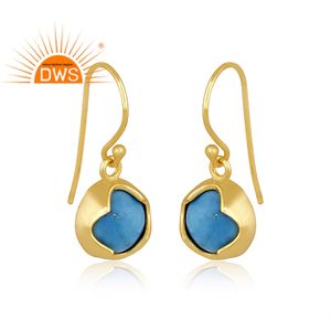 Boucles d'oreilles en argent sterling 18k plaqué or naturel Turquoise, conception à la main, bijoux personnalisés fabricant - Product Image 2