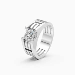 Potente anillo audaz con diamante de laboratorio de corte princesa, de 1.52 ct, de procedencia ética. |   En oro amarillo, blanco y rosa de 9 quilates - Product Image 2