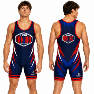 SINGLET DE LUCHA SINEWY SPORTS para Hombre, Sublimado Personalizado, Diseño Idaho, EE. UU., Ajustado, Transpirable y Elástico - Product Image 1