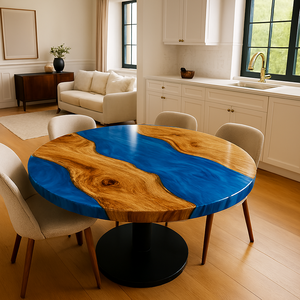 Blue Resin Acacia Wood Luxury Modern Handmade Waterproof Customizable Dining/Coffee Table for Diwali Sympathy Gift Living Room - Product Image 5