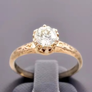 Solitaire en or massif 14K 7 MM Bague de fiançailles en diamant blanc cultivé en laboratoire Bague de promesse de mariage en filigrane antique pour elle pour les fêtes - Product Image 3