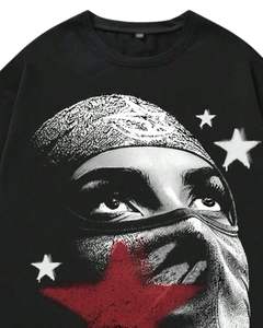 Oversized Black Graphic Print Cotton <b>TShirt</b> Streetwear Unisex Vintage <b>Star</b> Face Design Casual Summer Fashion Top Wear Unisex - Product Image 4