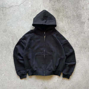 Sudadera con capucha con cremallera personalizada del fabricante, corte cuadrado y ajuste 100% algodón, diseño forrado de patrón sólido con logotipo frontal - Product Image 2