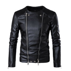 Wholesale 2025 Winter <b>Men's</b> Custom Fashion <b>Jacket</b> Genuine Leather <b>Reversible</b> Biker Style Stand Collar Fur Quilted Design - Product Image 2