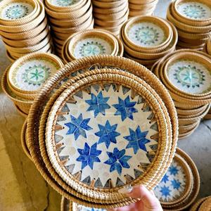 Mother of Pearl Mosaic Inlay Serving Tray, Premium Handmade <b>Wicker</b> Rattan Decorative Tray for Home Decor Wholesale Viettimecraft - Product Image 4