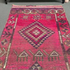 Turkish Vintage <b>Runner</b> Rug 3.1x10.5 ft, <b>Red</b> Abstract Rug Wool - Product Image 3