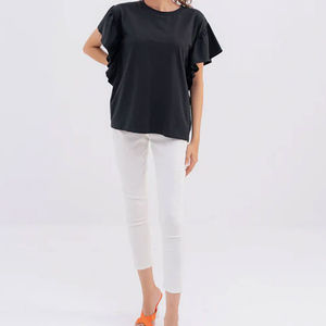 T-shirt en coton pour femmes tendance, streetwear, coupe régulière, décontracté, couleur unie, léger, doux, respirant, logo personnalisé OEM ODM - Product Image 2