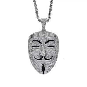 Export Quality <b>Halloween</b> <b>Gift</b> Hip Hop Silver Gold Vendetta Mask Pendant Full Diamond Zircon Big Pendant Necklace - Product Image 2