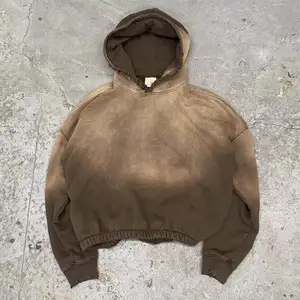 2024 Neustil Baumwolle Fleece Vintage Übergröße Hoodie hängende Schultern Hoodie super schweres Gewicht Acid-Wash-Kapuzenpullover