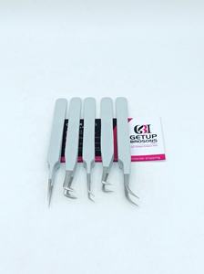 Pince à cils en acier inoxydable de haute qualité, revêtement gris, 90 degrés, volume russe, poignée diamantée incurvée à 45 degrés - Product Image 2