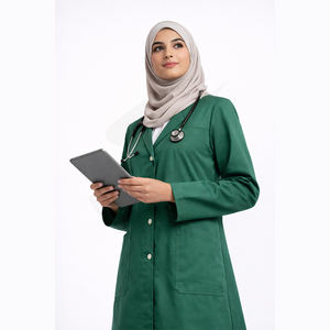 Blouse de laboratoire médicale verte personnalisée pour médecins et infirmières, en polycoton, manches longues, vêtements de travail médicaux - Product Image 3