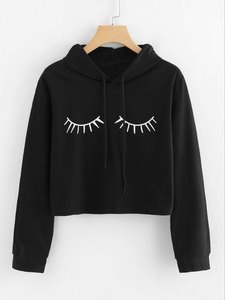 Sweat à capuche court en coton pour femmes col à capuche en tissu tricoté uni teint pour adolescents hiver et printemps - Product Image 2