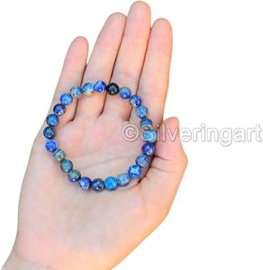 Bracelet unisexe en perles, pierre naturelle lapis-lazuli, pierre bleue, bracelet de concentration, cadeau de Noël, bracelet élastique pour femmes, bracelet pour hommes - Product Image 5