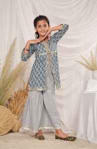 Niñas niños Kurta Sharara traje Lehenga con Gota tela de encaje algodón Cambric vestido étnico boda cumpleaños fiesta vestido 2025 - Product Image 4