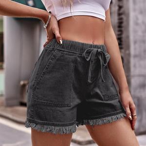 Vente chaude Dames Shorts Taille Élastique Cordon Taille Haute Wish Raw Bord Multicolore Denim Shorts Tissu Personnalisé Toutes Les Couleurs - Product Image 5