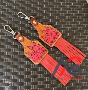 Nouveau véritable fabriqué à la main couleur véritable cuir repoussé mignon charmant gland porte-clés Offre Spéciale Style occidental moderne Floral porte-clés - Product Image 1