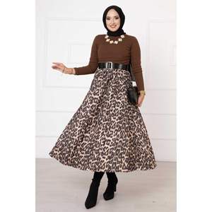 Jupe midi à motifs léopard Techniques d'impression numérique brodées Style droit formel Matériau en denim de soie Spandex respirant - Product Image 6