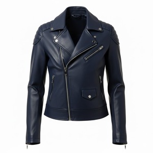 Veste de motard en cuir véritable bleu marine sur mesure pour femmes, vente en gros, quantité importante, style moto, manteau pour femmes, usage quotidien, mode - Product Image 2