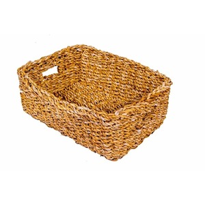 Panier de rangement écologique fait main en jacinthe d'eau et rotin, tressé en herbe marine, avec poignée, fabriqué au Bangladesh - Product Image 1