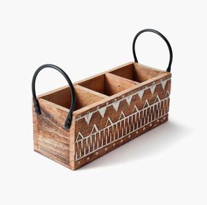 Low Price Best Quality Handmade Wooden Hand Carved Cutlery Holder With Handle - Product Image 6