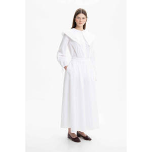 Off-White Poplin <b>Patchwork</b> Pleated <b>Skirt</b> with Embroidered Print - Product Image 1
