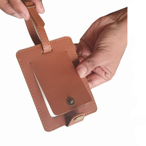 Suitcase ID Tags Baggage Identifiers for Men Women Privacy High-Quality Leather Tag with <b>Press</b> <b>Button</b> Closure Your Custom Logo - Product Image 2