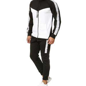 High Quality Customized Men's Tracksuit Full Zipper SweatSuit Outerwear with Drawstring Hood and Stacked Sweatpants - Product Image 1