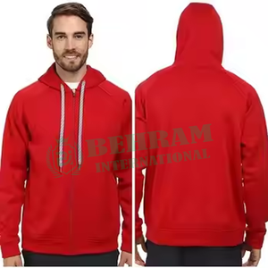 Good quality Men <b>Red</b> Hooded Zip-Up Sweatshirt Regular Fit Solid Color Casual Knitted <b>Hoodie</b> Autumn Wear Blank Plain - Product Image 5