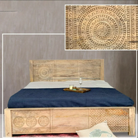 Lit design en bois de manguier King Size, avec meuble de rangement, lit, meubles de salon pour la maison, art indien exotique