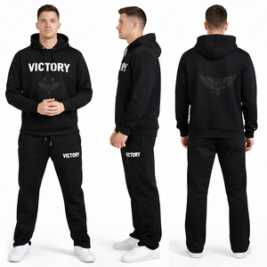 Ensemble survêtement homme personnalisé avec logo, sweat-shirt et pantalon Victory noir, vente en gros - Product Image 1