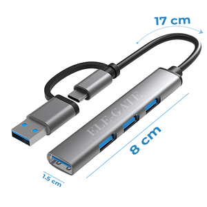 Hub USB Type-C 3.0 a 4 Porte 2-in-1 in Lega di Alluminio, Trasferimento Dati 5Gbps, Funzionalità Doppio Monitor con Confezione - Product Image 4