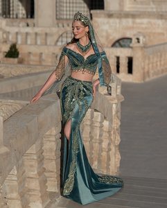 Robe de mariée en satin turc, broderie artisanale complexe, détails perlés, longueur ras du sol, robe de soirée et de mariage traditionnelle naturelle - Product Image 1