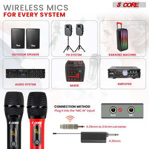 5Core <b>Wireless</b> <b>Microphone</b> Pair UHF Handheld Microfonos Inalambricos Cordless Mic - Product Image 4