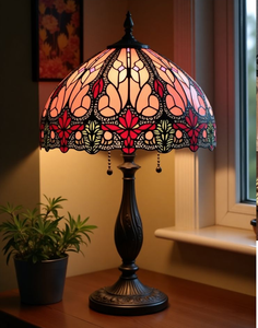 Lámpara de mesa cilíndrica de cerámica blanca con estampado de hojas verdes y azules, a precios mayoristas. - Product Image 5