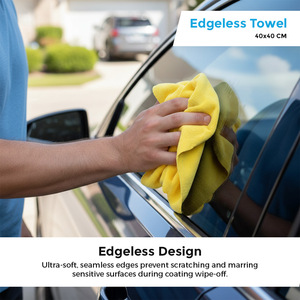 Clayton Edgeless Microfiber Towel 40x40cm 350GSM Yellow Ultra Soft Quick-Dry Highly <b>Absorbent</b> <b>Cloth</b> Streak Free Results - Product Image 6