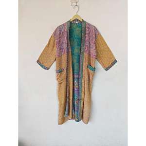 ชุดเดรสผ้าไหมอินเดียสำหรับผู้หญิง, ชุดกิโมโนผ้าไหมคลุมคลุมอาบน้ำเปิดเข็มขัดดอกไม้ให้ความอบอุ่นคอวีชุดนอนสำหรับฤดูใบไม้ผลิฤดูใบไม้ร่วง - Product Image 5