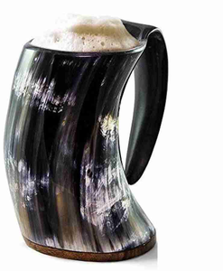 Authentic Large Medieval Beer Tankard Handmade Viking Drinking Horn <b>Mug</b> <b>Stand</b> Customizable Engraved Animal Natural Polished - Product Image 3