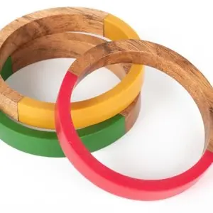 Fashion Multi-Color Resin and Wood Bangle & Bracelet Best Quality Wood Resin Round Hand Bangle