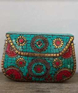 Elegant Black and <b>Silver</b> Mosaic Clutch with Sun Motif Handcrafted Metal Purse for Weddings Parties and Traditional Ethnic Wear - Product Image 2