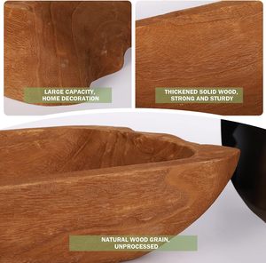 Cuenco para masa, cuencos de masa de madera rústica marrón de 19,7 pulgadas para decoración, cuencos decorativos de madera maciza Natural tallados a mano, lazo de pan largo - Product Image 3