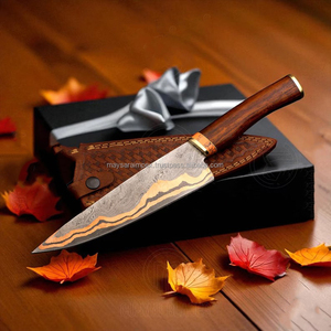 Couteau à viande forgé de haute qualité, lame en acier Damas cuivré, couteau de chef pour trancher et de chasse avec manche en résine pour l'extérieur - Product Image 4